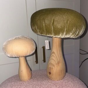 Velvet and Wood Mushroom Decor Set